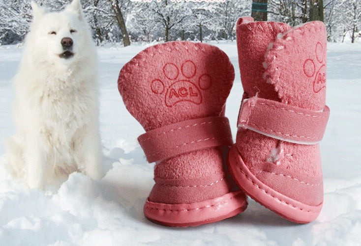 Dog Shoes Pet Shoes Lambskin Snow Shoes Cotton Shoes Khaki - Detail Shot