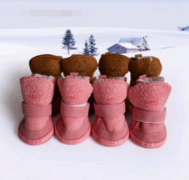 Dog Shoes Pet Shoes Lambskin Snow Shoes Cotton Shoes Khaki - In Use Lifestyle